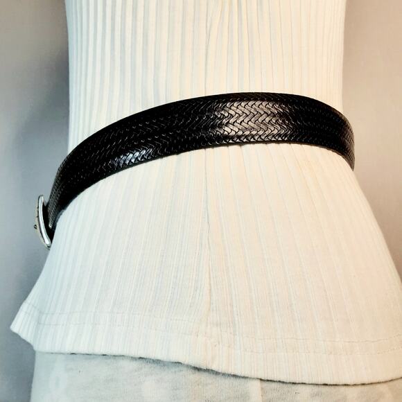 Brighton Onyx Black Full Grain Leather Belt 32 Waist Distressed Hardware - Picture 2 of 12